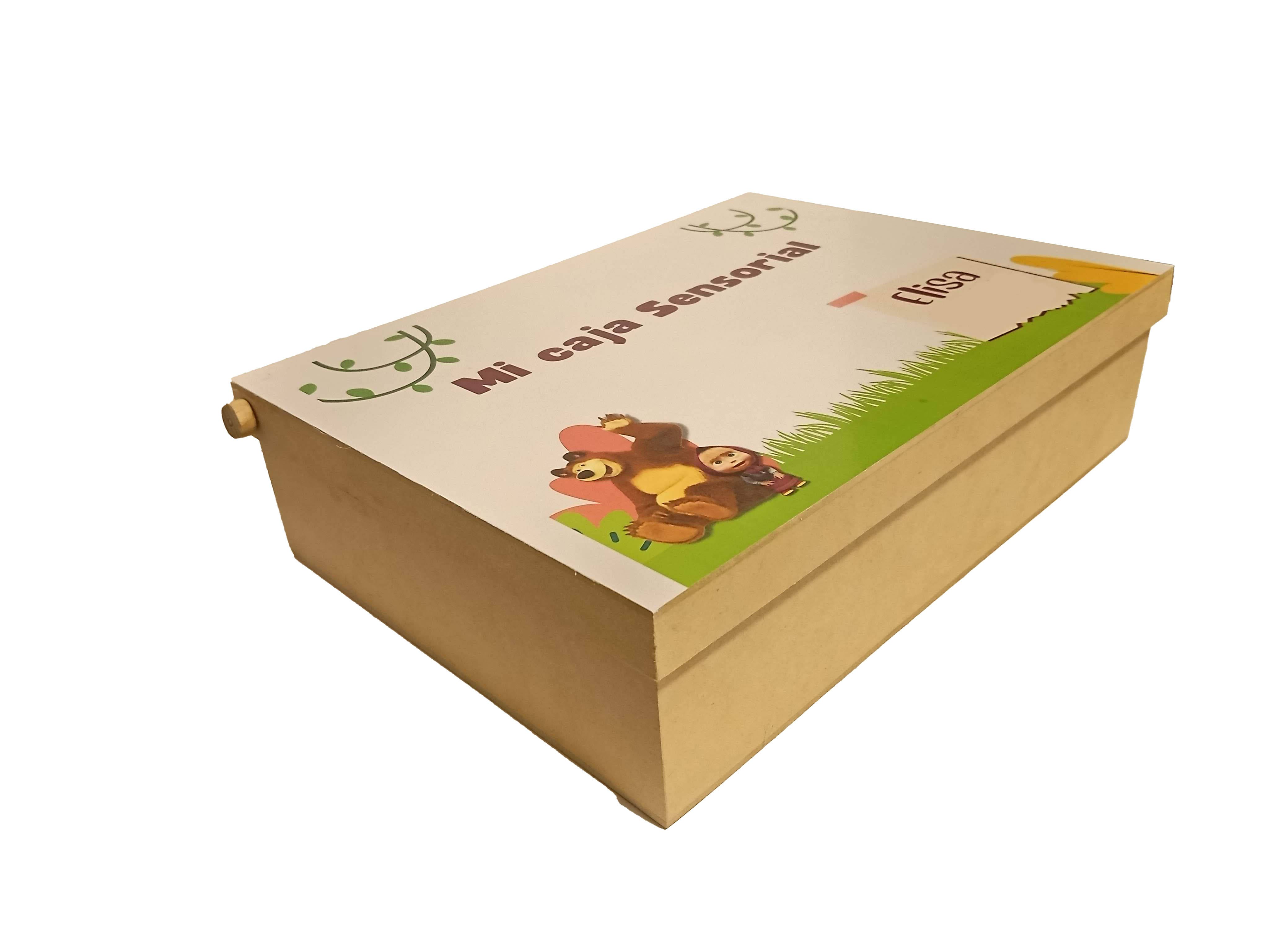 Caja sensorial de madera con arena